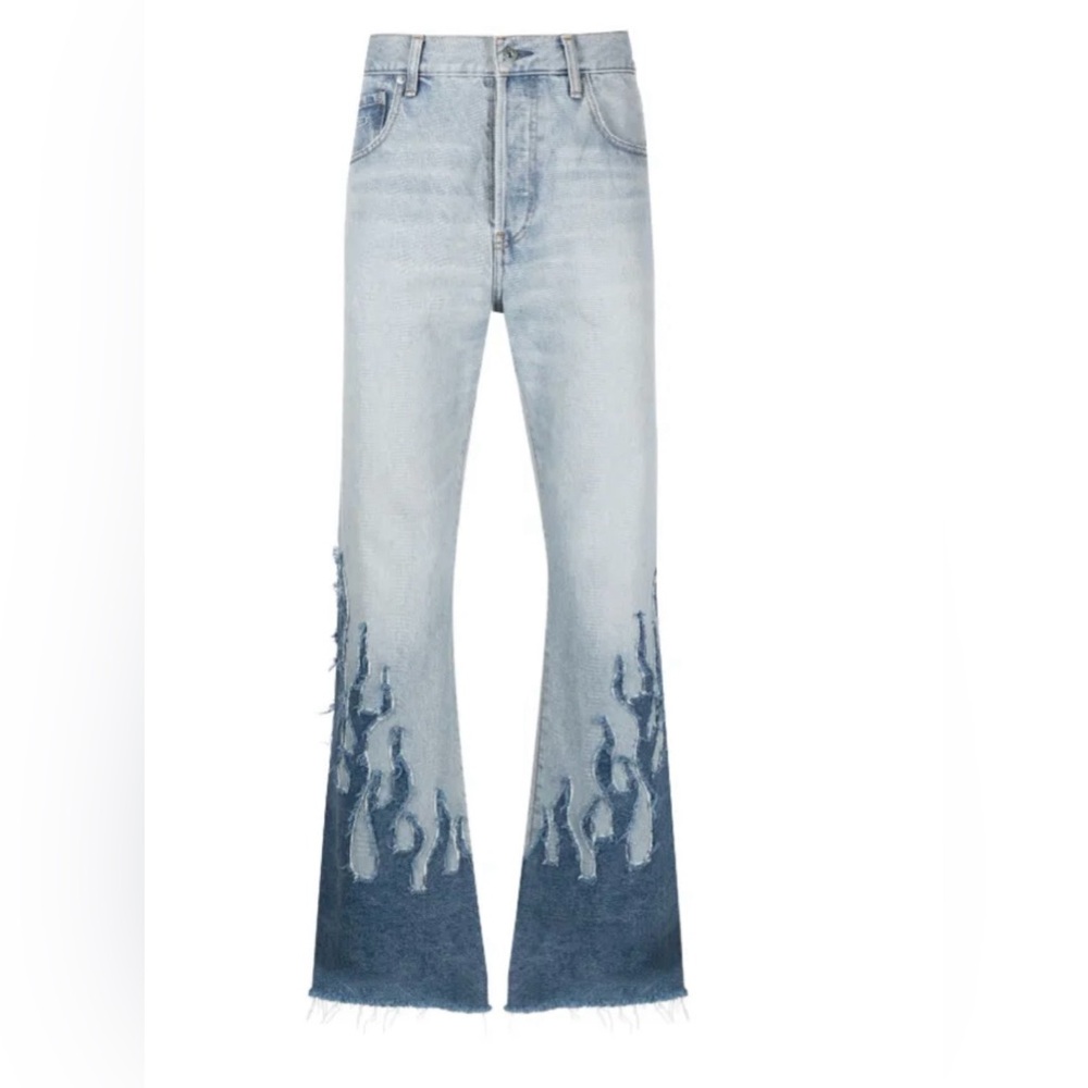 Gallery Dept Light Blue blvd la flare Jeans with Dark Blue Flame Detail 33x32